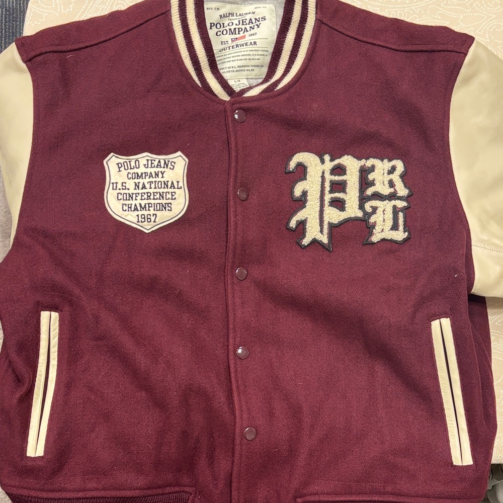 Ralph Lauren Burgundy and Cream Varsity Jacket